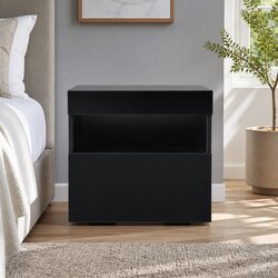 Sleek Black Bedside Table with Custom LED Lighting