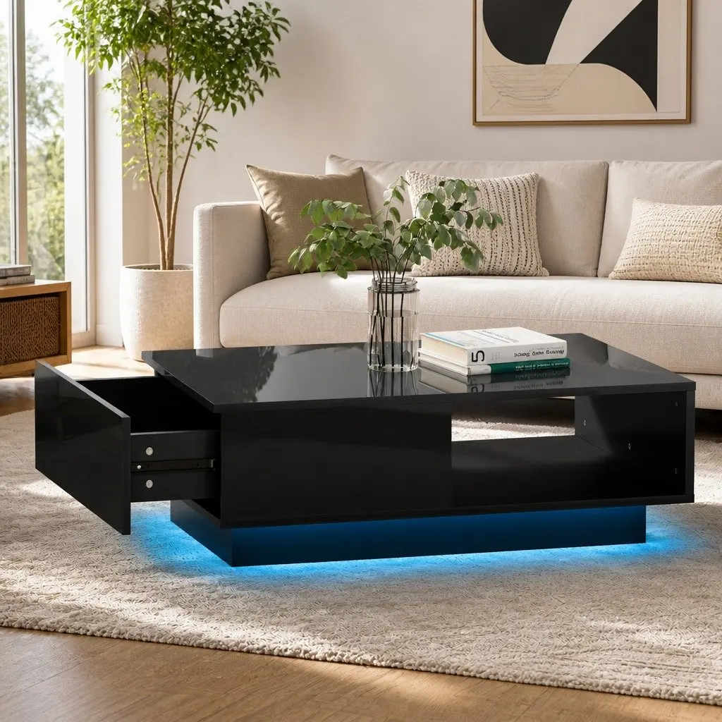 LED Coffee Table with Storage and Remote Control