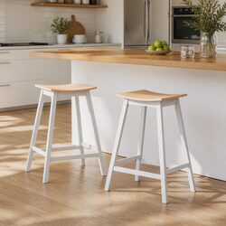 Bar Stools Wooden Chairs Saddle Seat 64cm Height Set of 2 Kitchen Dining