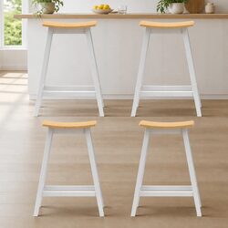Set of 4 Solid Wood Bar Stools with Steel Frames