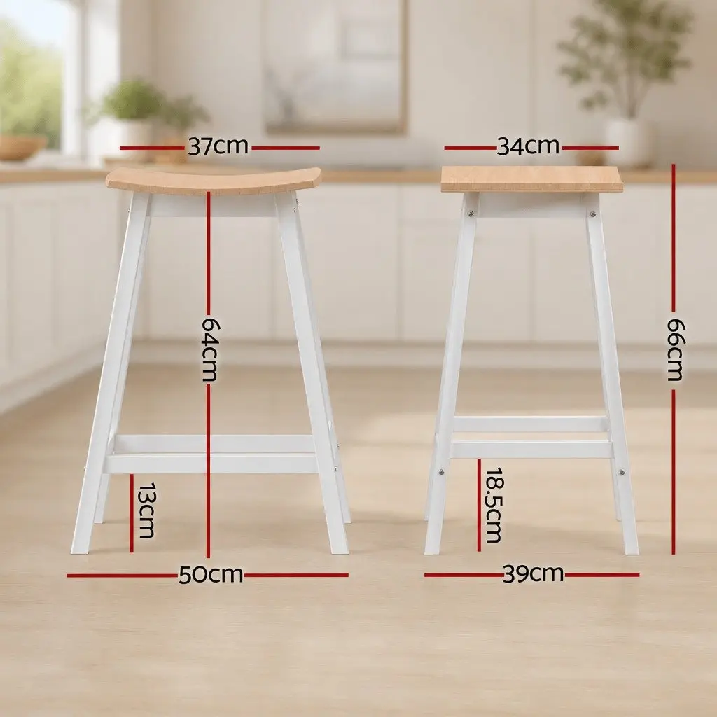 Bar Stools Wooden Pine Saddle Seat 64cm Height Set of 4 White