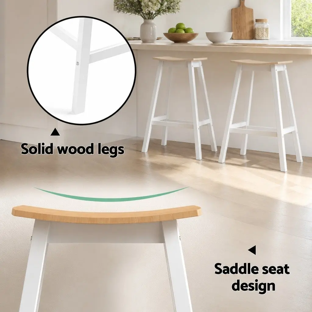 Bar Stools Wooden Pine Saddle Seat 64cm Height Set of 4 White