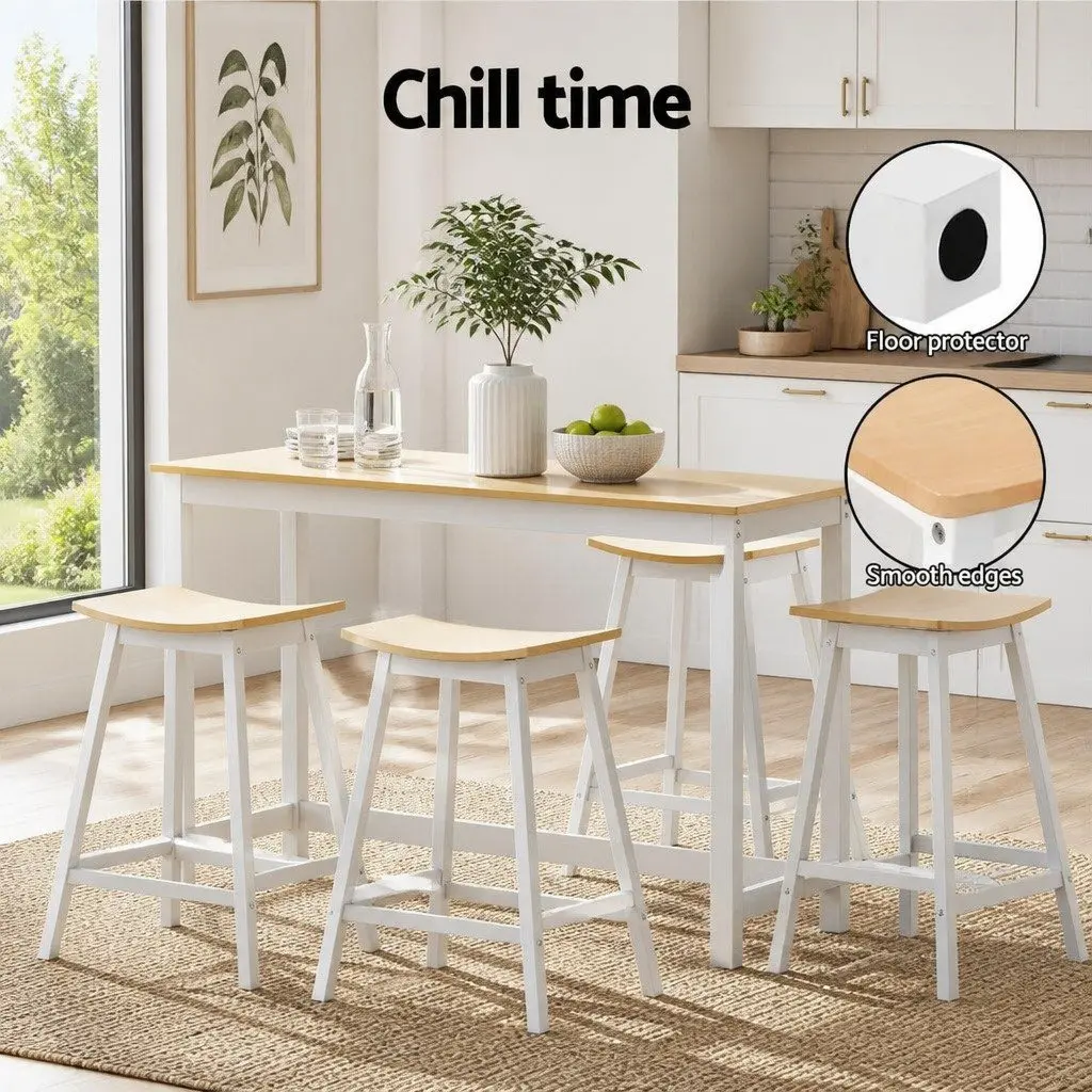 Bar Stools Wooden Pine Saddle Seat 64cm Height Set of 4 White