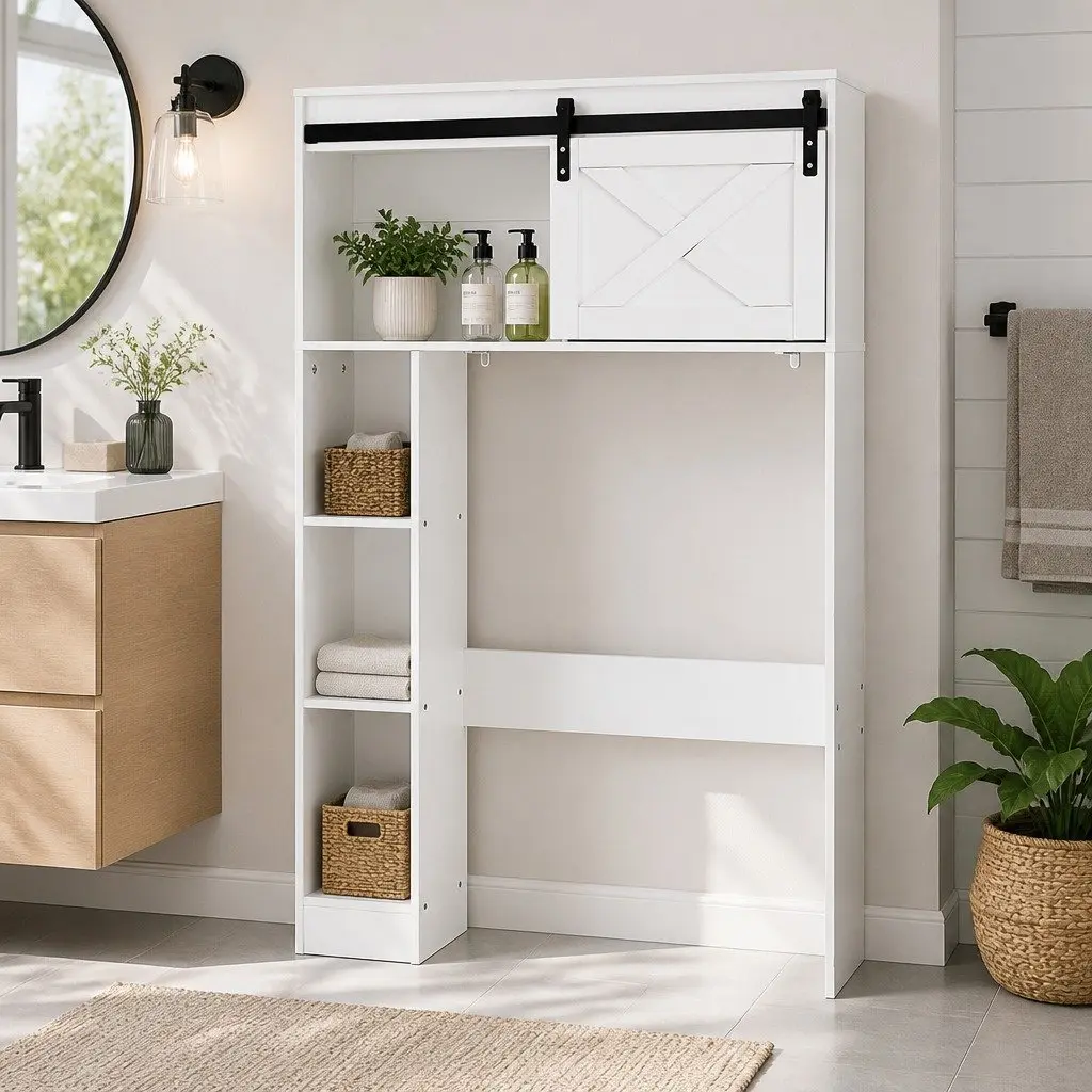 Bathroom Storage Cabinet Particleboard 3-Tier Open Shelves White