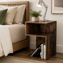 Stylish Natural Wood Bedside Table with S-shaped Design