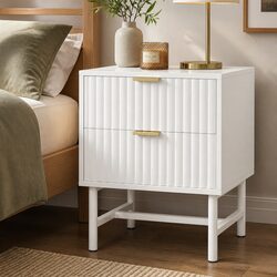 Durable White Bedside Table with Two Drawers