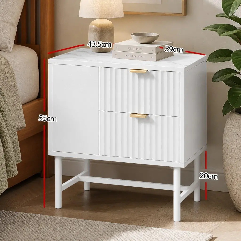 White Bedside Table with Two Drawers