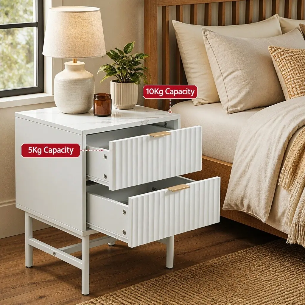 White Bedside Table with Two Drawers