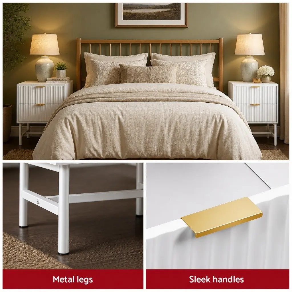 White Bedside Table with Two Drawers