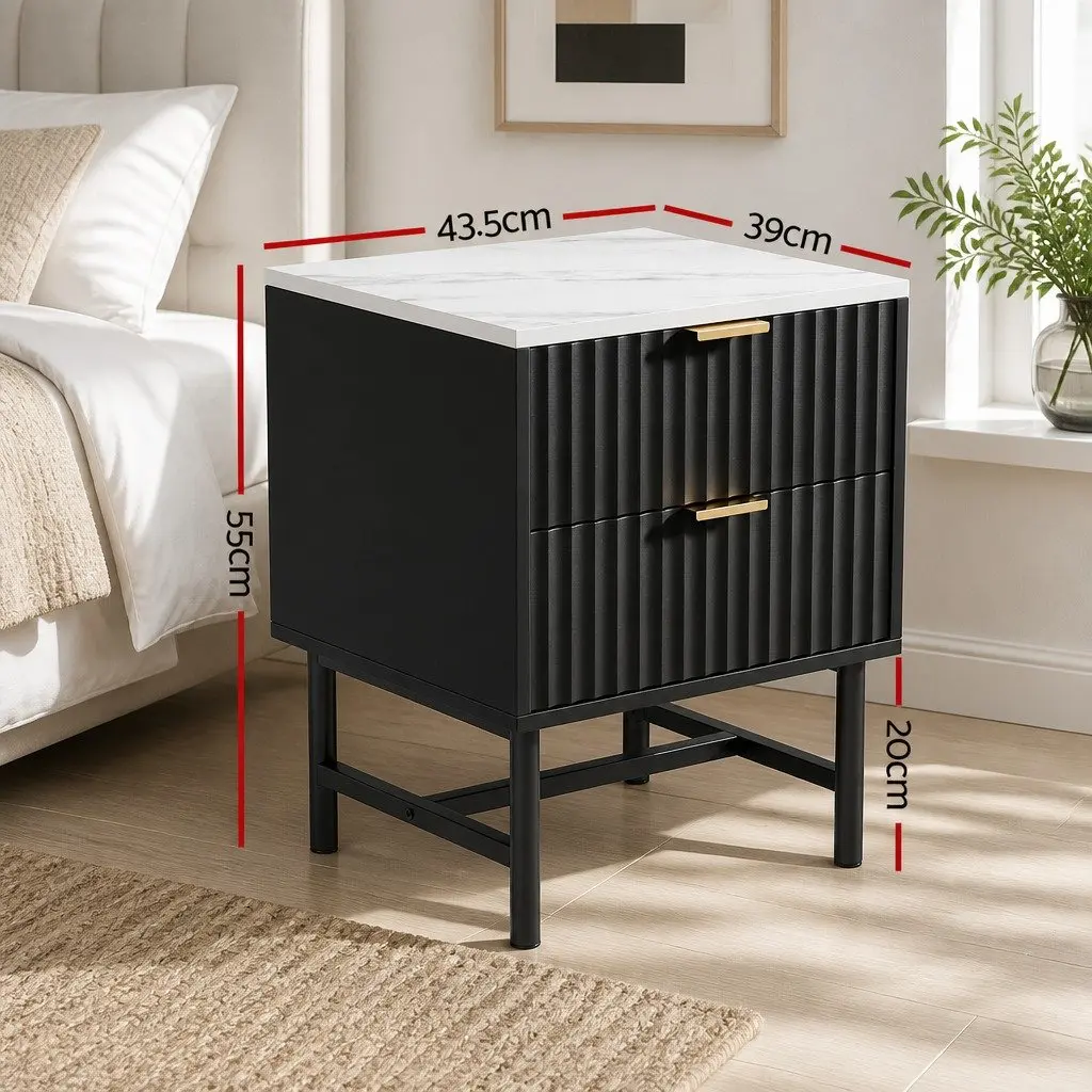 Black and White Bedside Table with Two Drawers
