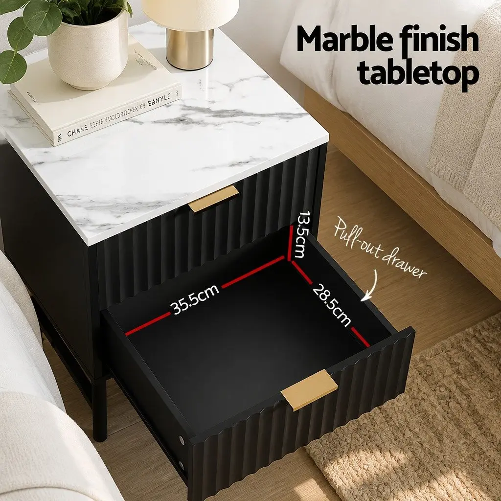 Black and White Bedside Table with Two Drawers