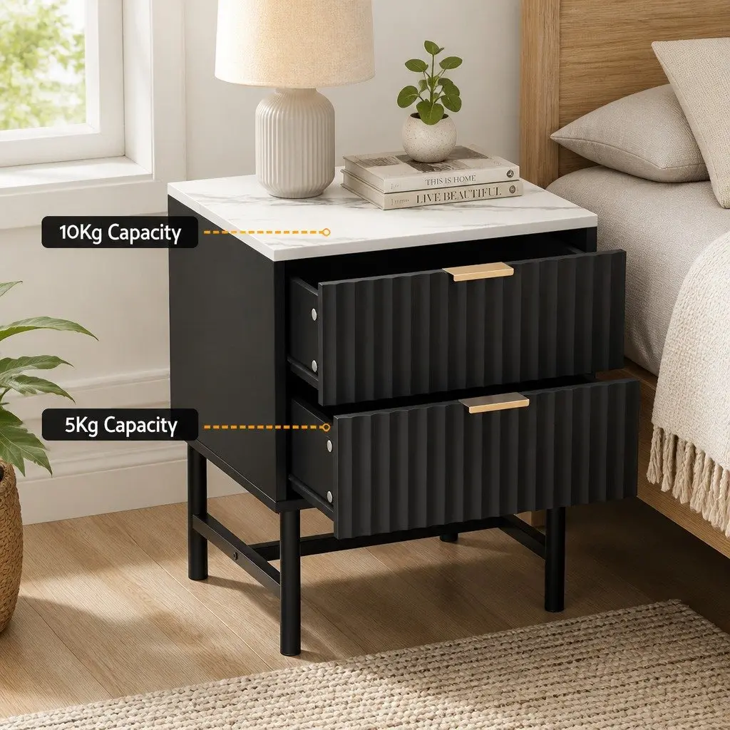 Black and White Bedside Table with Two Drawers