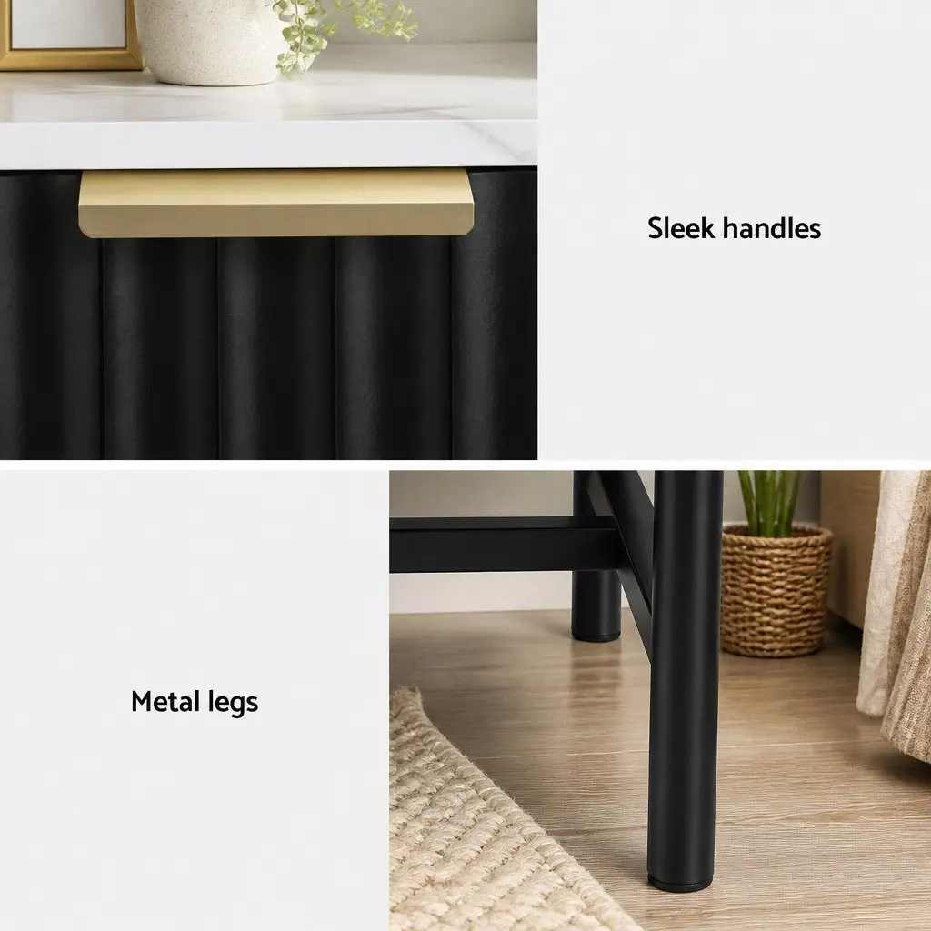 Black and White Bedside Table with Two Drawers