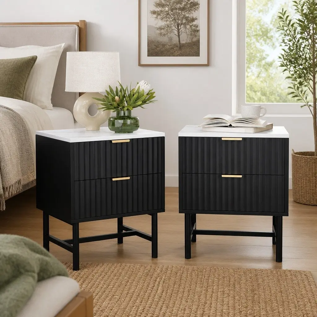 Black and White Bedside Table with Two Drawers