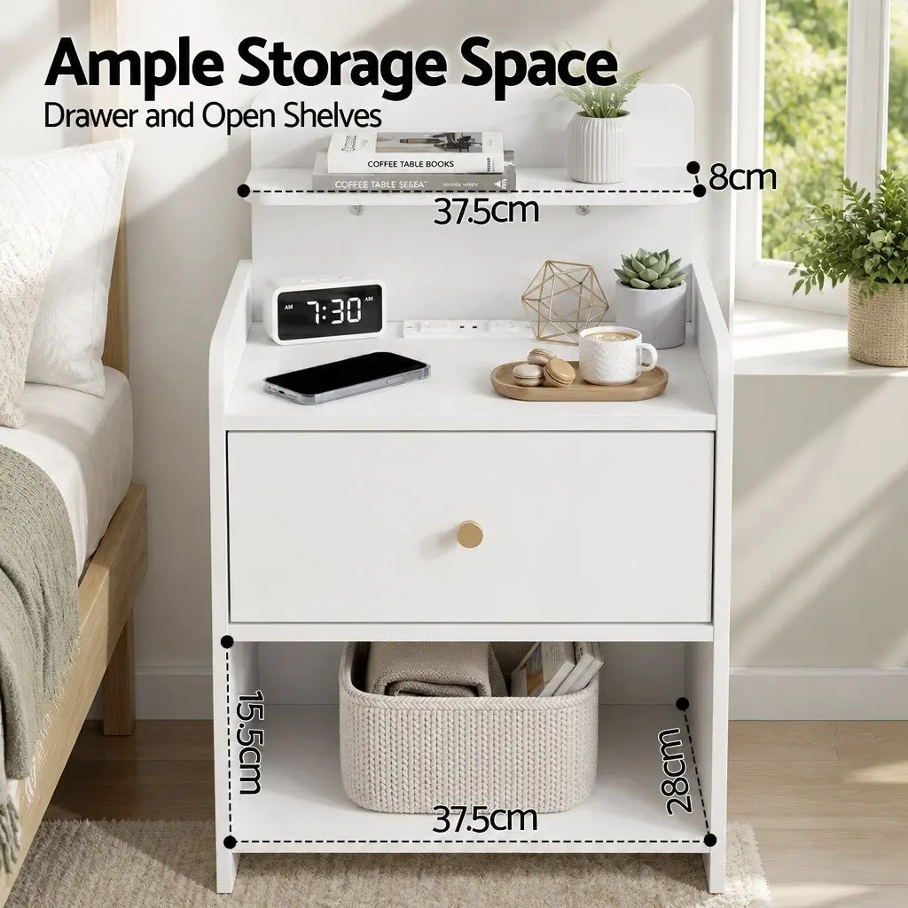 Bedside Table E1 Particle Board 40cm x 30cm x 58cm White