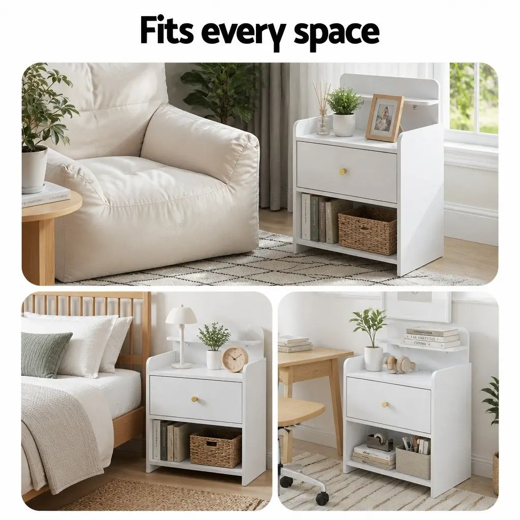 Bedside Table E1 Particle Board 40cm x 30cm x 58cm White