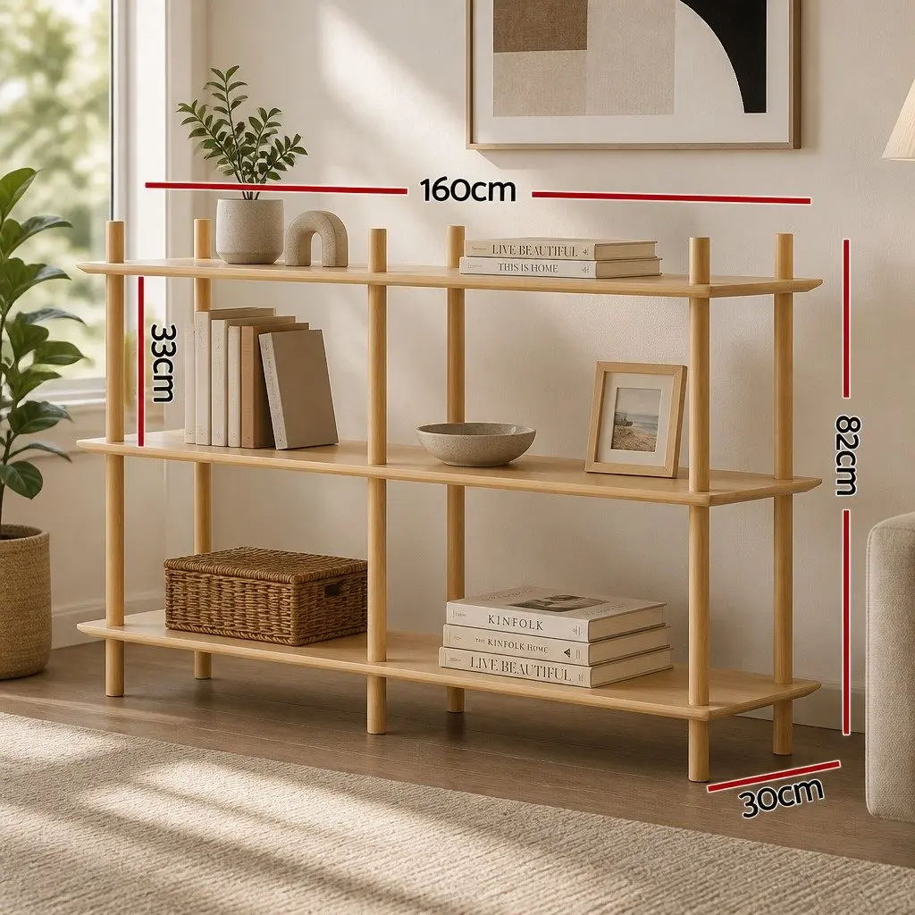 3-Tier Bookshelf MDF Pine Wood 160cm H Space-Saving Display Stand