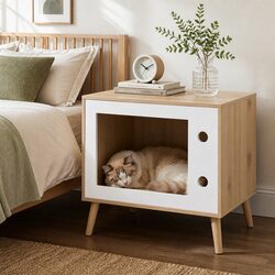 Stylish Bedside Table with Cozy Cat Nest 60cm
