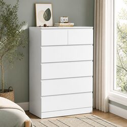 Contemporary White Chest of Drawers with 6 Spacious Drawers