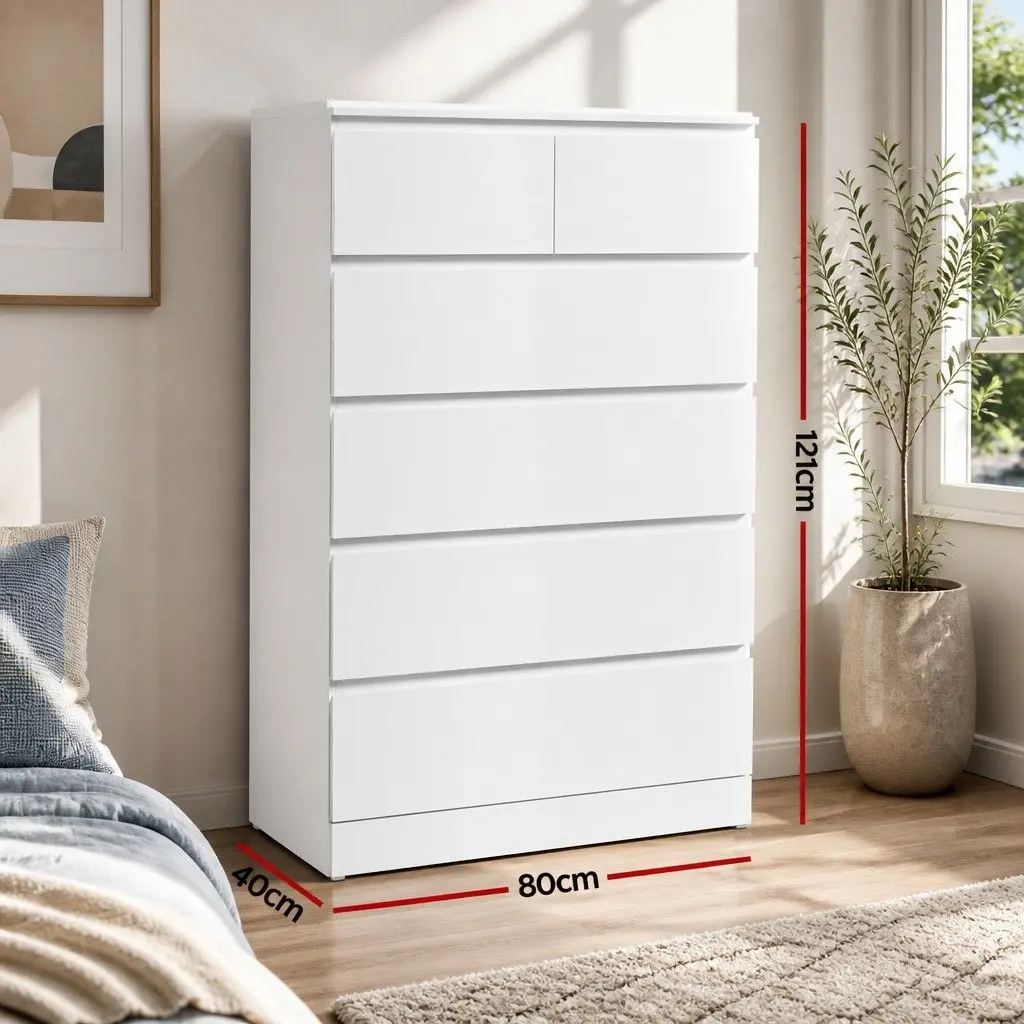 Chest of Drawers Particleboard 6 Drawer White Contemporary Bedroom Storage
