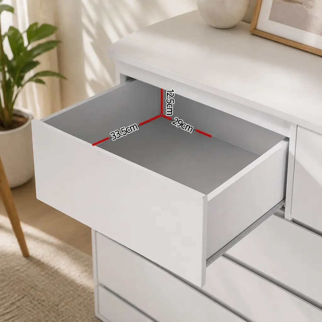 Chest of Drawers Particleboard 6 Drawer White Contemporary Bedroom Storage