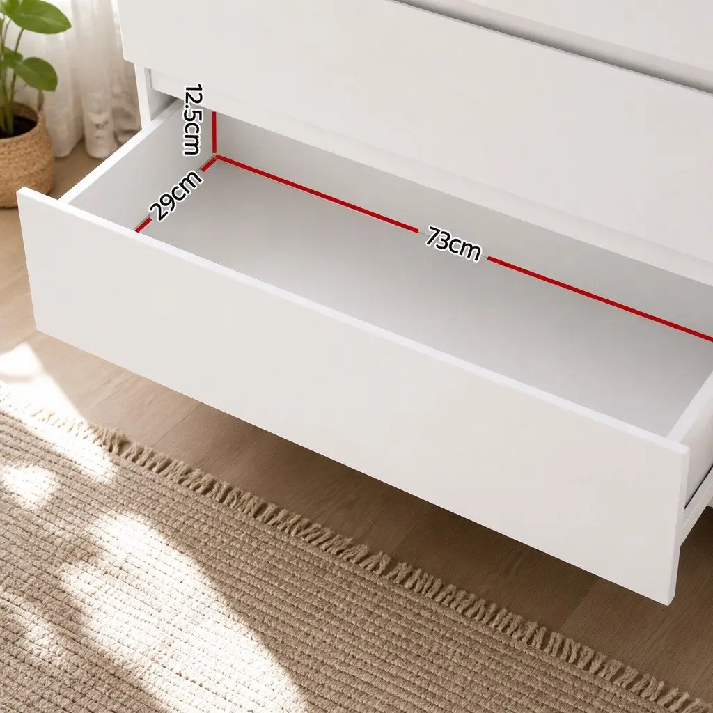 Chest of Drawers Particleboard 6 Drawer White Contemporary Bedroom Storage