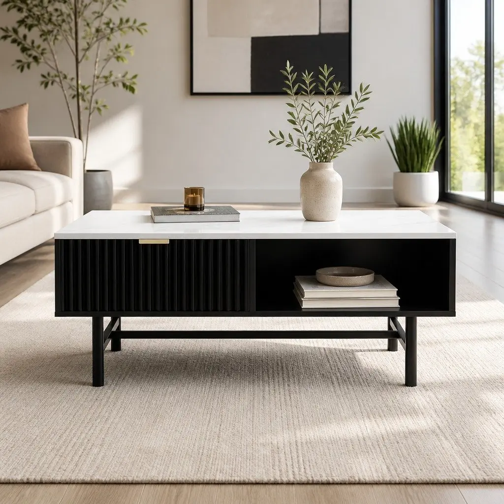 Black and White Coffee Table with Storage Options