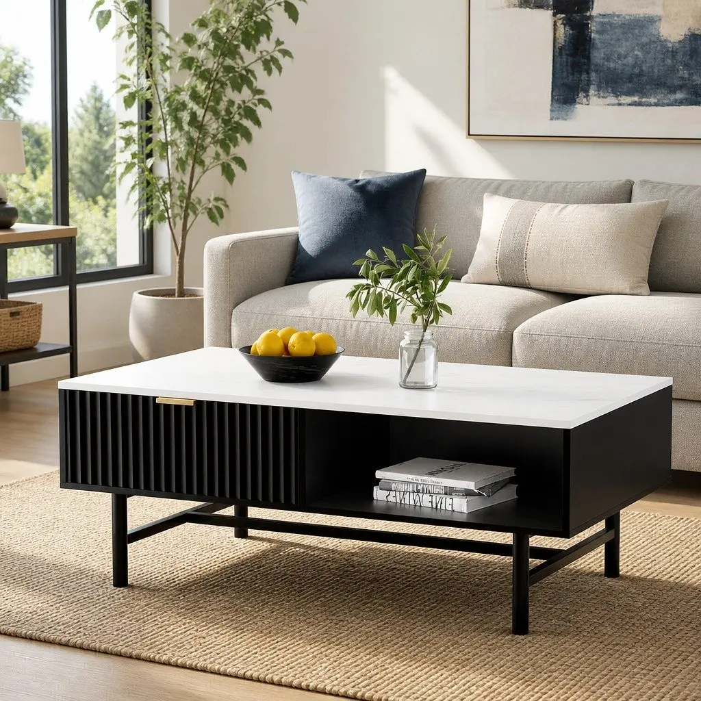 Black and White Coffee Table with Storage Options