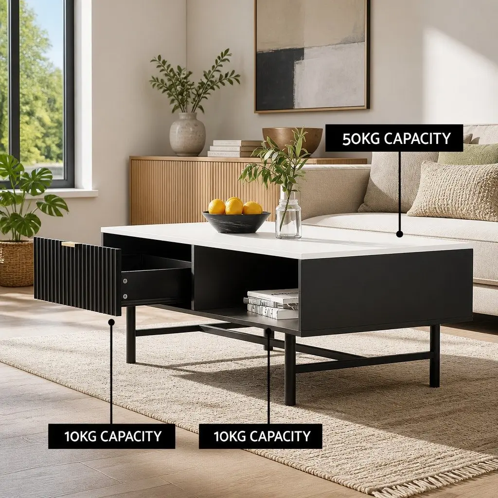 Black and White Coffee Table with Storage Options