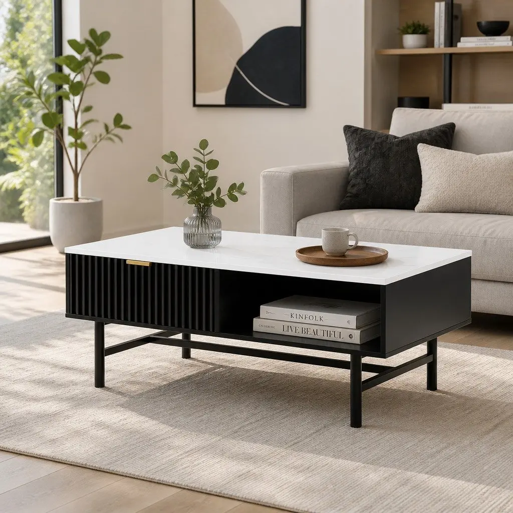 Black and White Coffee Table with Storage Options