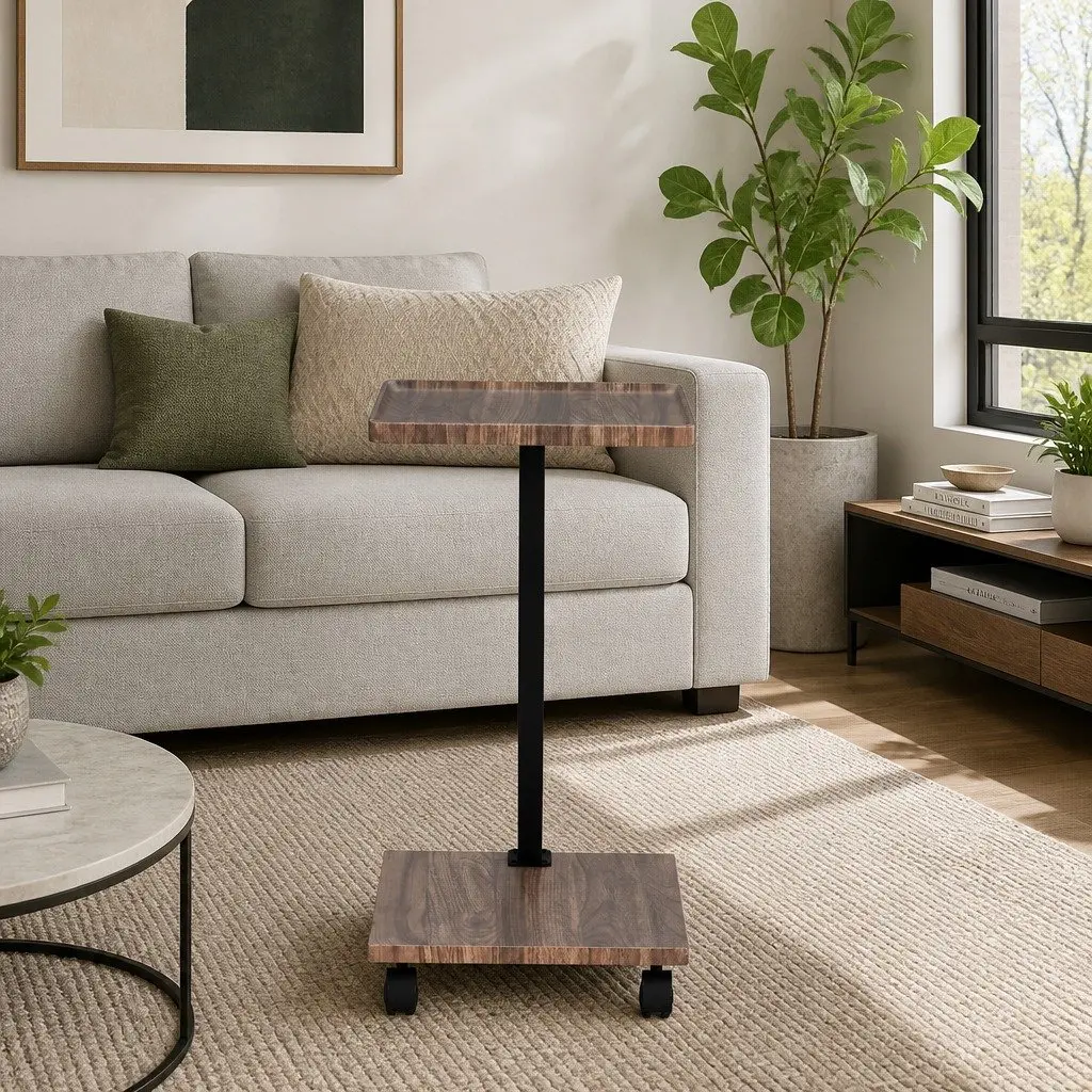 C Shaped Coffee Table MDF Metal 30cm x 40cm x 59cm Walnut