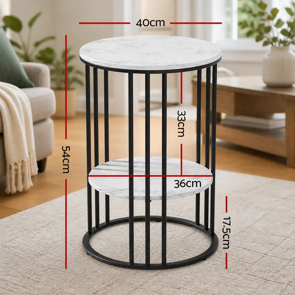 Coffee Table MDF Metal 2-Tier Round Marble Effect Beige 40cm x 40cm x 54cm