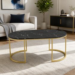 Coffee Table Marble Effect Black Gold Metal Frame Living Room Furniture