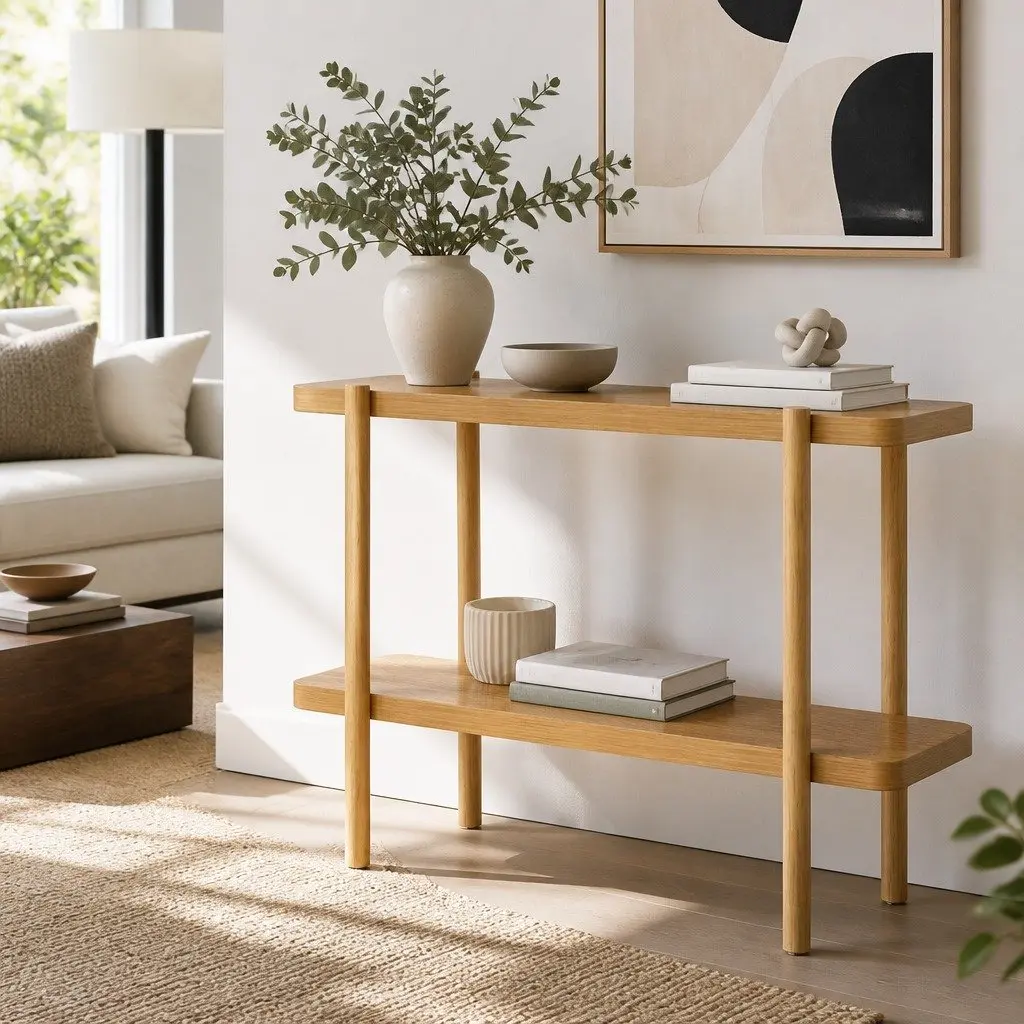 92CM Console Table with 2-Tier Shelves