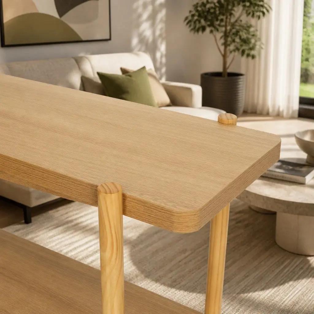 Console Table Wood Grain 92CM 2-Tier Oak Display Storage Living Room Bedroom Office Furniture