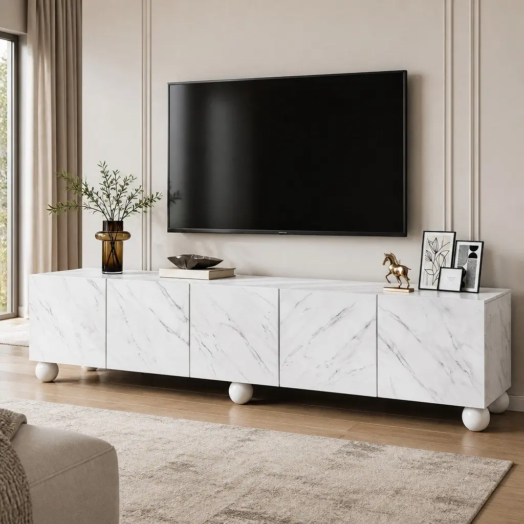 White TV Unit Cabinet 200cm for Living Room
