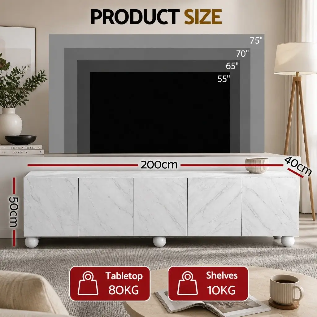 White TV Unit Cabinet 200cm for Living Room
