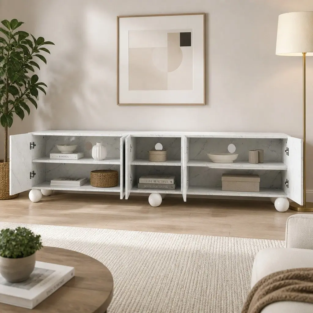 White TV Unit Cabinet 200cm for Living Room