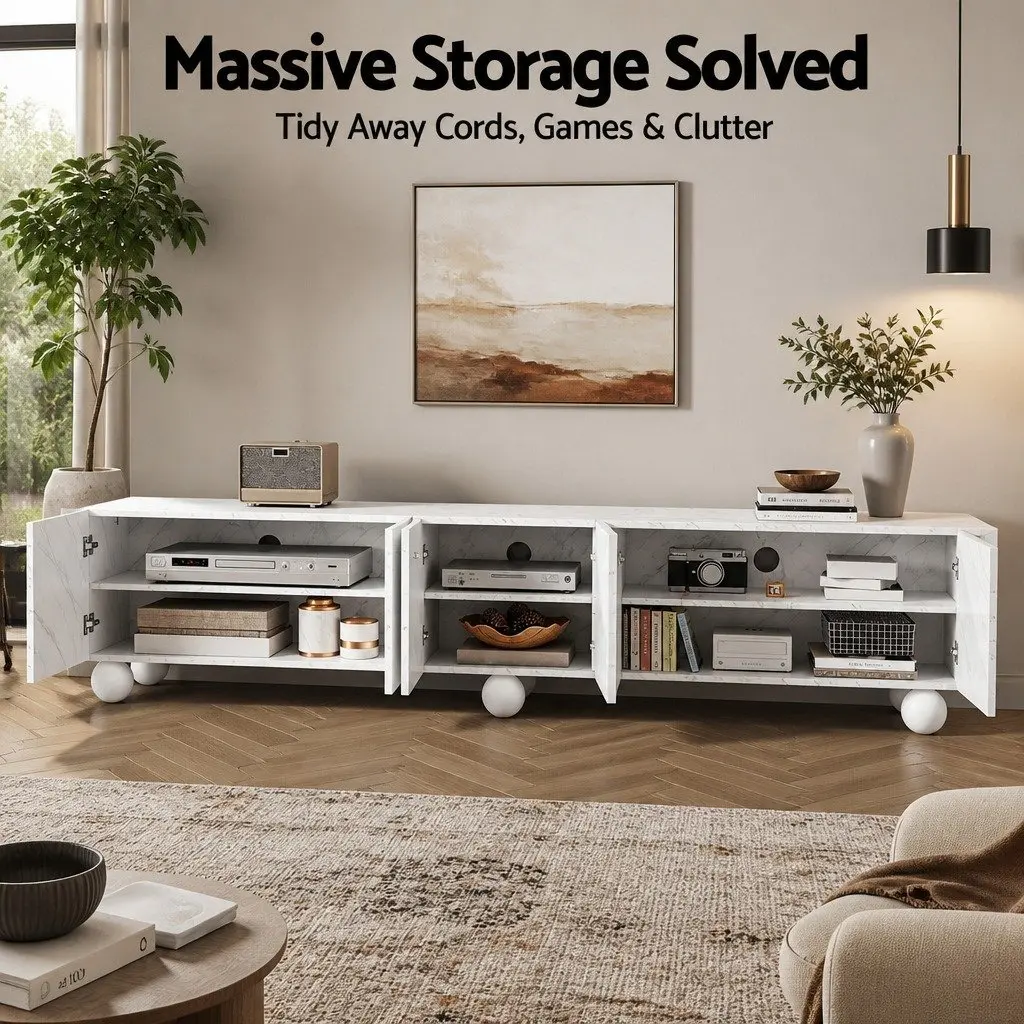 White TV Unit Cabinet 200cm for Living Room