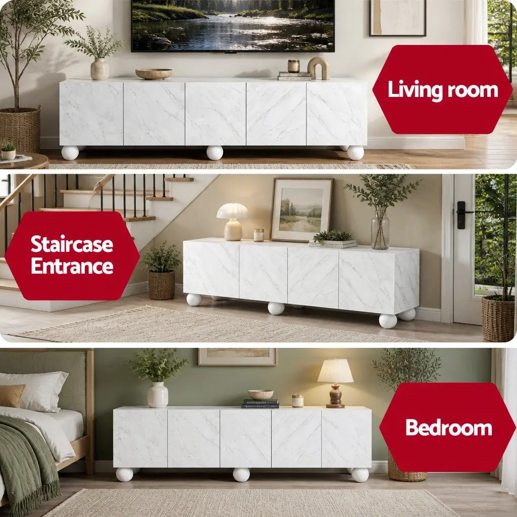 White TV Unit Cabinet 200cm for Living Room
