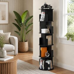 5 Tier Rotating Bookshelf with 360-Degree Swivel Black