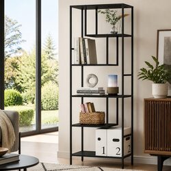 5-Tier Black Display Shelf Industrial Storage Bookcase Home Organisation Unit