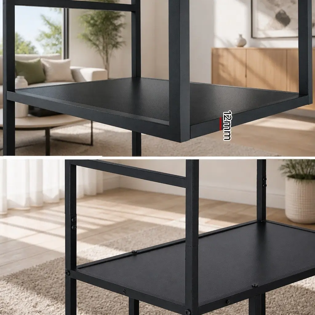 Industrial 5-Tier Black Storage Bookcase for Home