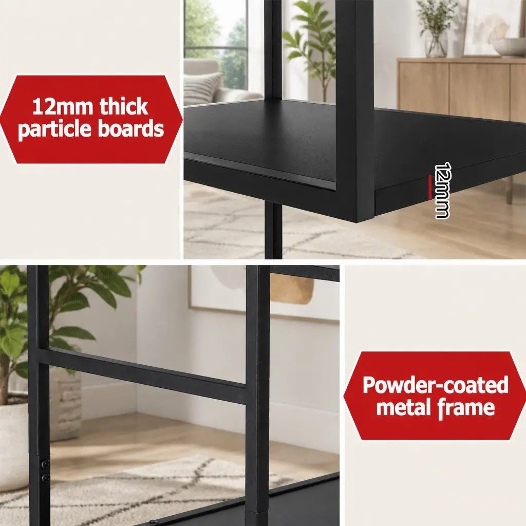 Industrial 5-Tier Black Storage Bookcase for Home