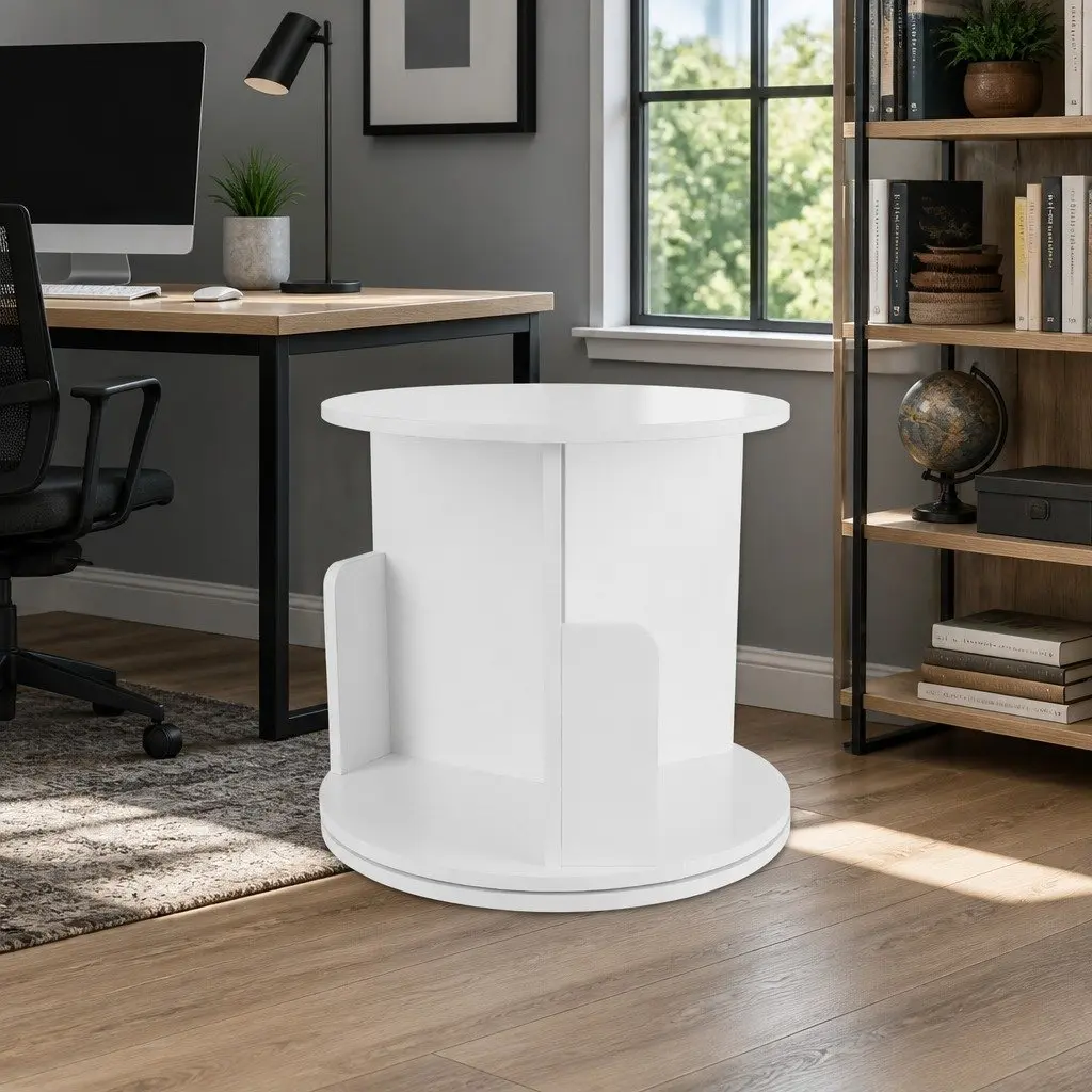 4 Tier Rotating Display Shelf White Bookcase