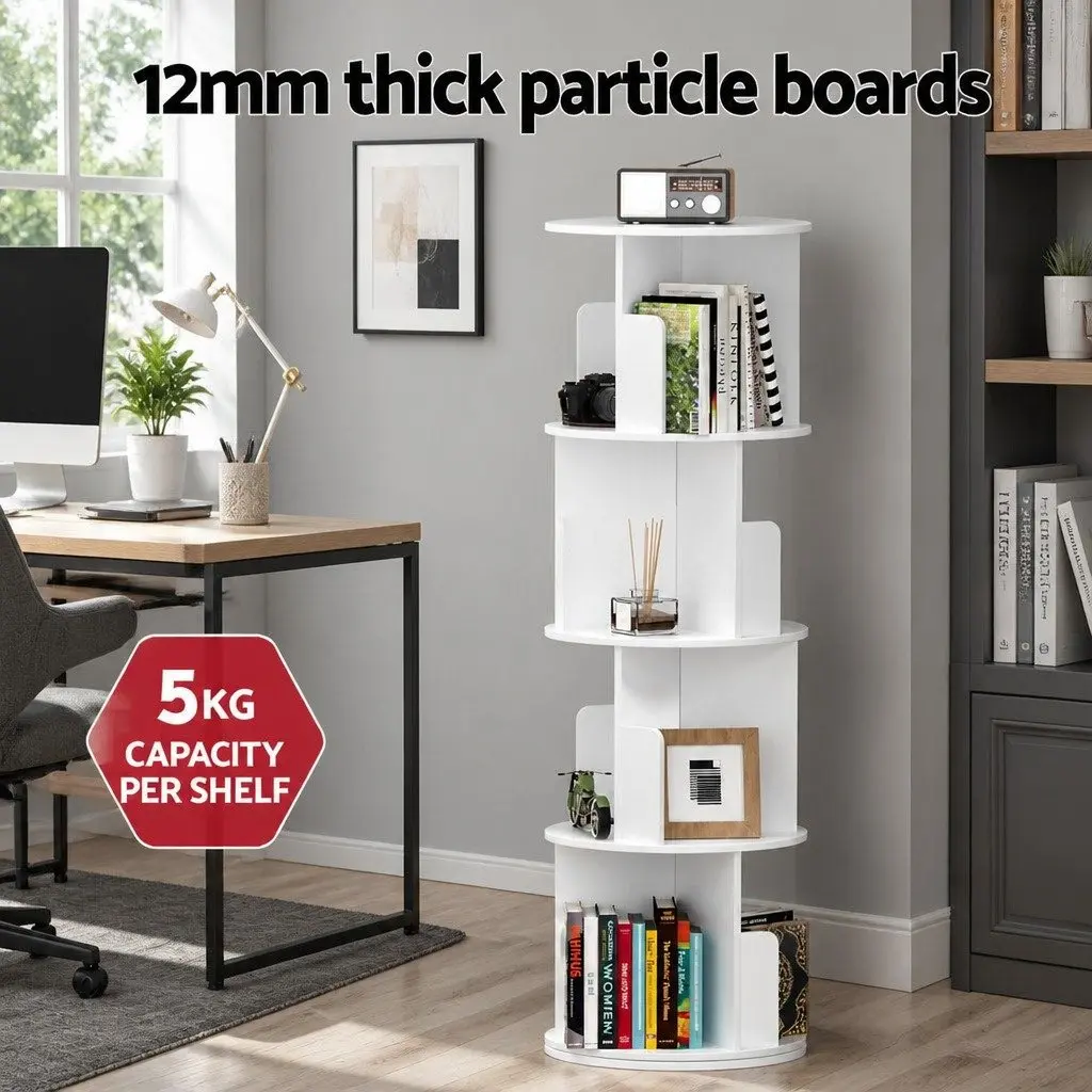 4 Tier Rotating Display Shelf White Bookcase