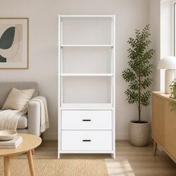 Bookshelf Display Shelf 2 Drawers 152CM White Three-Tier Storage Unit