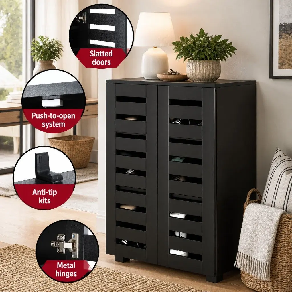 Shoe Storage Cabinet Console Table Set Black 2 Piece Melamine 60cm W x 33cm D x 86cm H 100cm W x 30cm D x 80cm H