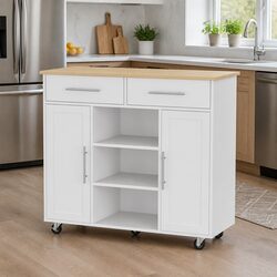 Rolling Kitchen Island Trolley with Storage - 100cm