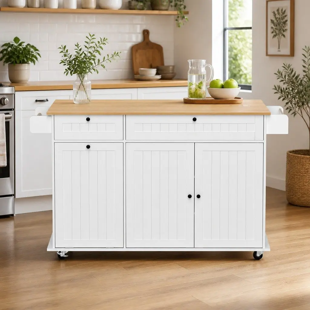 Kitchen Island Trolley Engineered Wood 150cm White